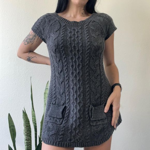 vtg dark grey So cable knit mini sweater dress - Picture 2 of 4